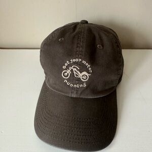 Life is Good Brown Motorcycle Hat "Get Your Motor Running" BaseballCap-Excellent